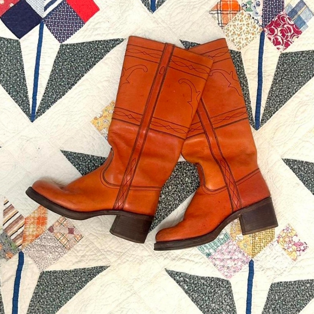 Tan Leather Western Knee-High Boots
